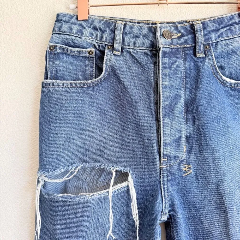 Ksubi Brooklyn Jean Stella Slashed High Rise Straight Leg Denim in Blue size 28